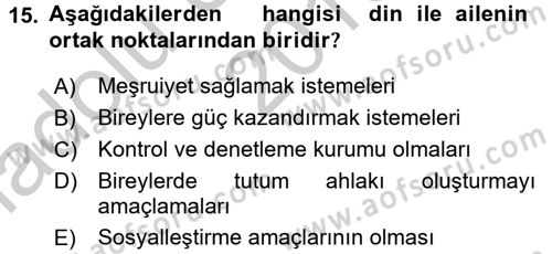 Din ve Toplum Dersi 2016 - 2017 Yılı (Vize) Ara Sınav Soruları 15. Soru