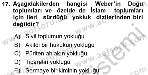 Din ve Toplum Dersi 2016 - 2017 Yılı (Vize) Ara Sınav Soruları 17. Soru