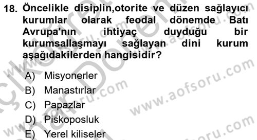 Din ve Toplum Dersi 2016 - 2017 Yılı (Vize) Ara Sınav Soruları 18. Soru