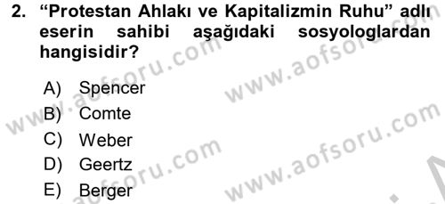 Din ve Toplum Dersi 2016 - 2017 Yılı (Vize) Ara Sınav Soruları 2. Soru