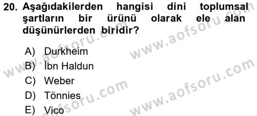 Din ve Toplum Dersi 2016 - 2017 Yılı (Vize) Ara Sınav Soruları 20. Soru
