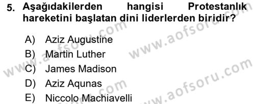 Din ve Toplum Dersi 2016 - 2017 Yılı (Vize) Ara Sınav Soruları 5. Soru