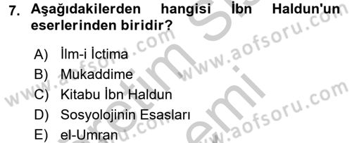 Din ve Toplum Dersi 2016 - 2017 Yılı (Vize) Ara Sınav Soruları 7. Soru