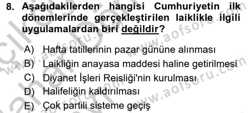 Din ve Toplum Dersi 2016 - 2017 Yılı (Vize) Ara Sınav Soruları 8. Soru