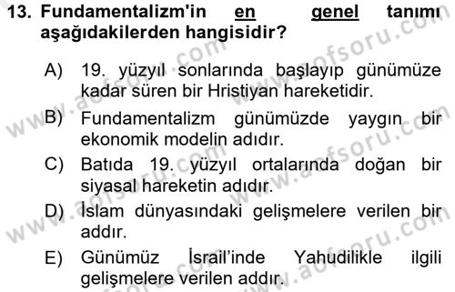 Din ve Toplum Dersi 2017 - 2018 Yılı 3 Ders Sınav Soruları 13. Soru