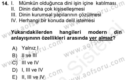 Din ve Toplum Dersi 2017 - 2018 Yılı 3 Ders Sınav Soruları 14. Soru