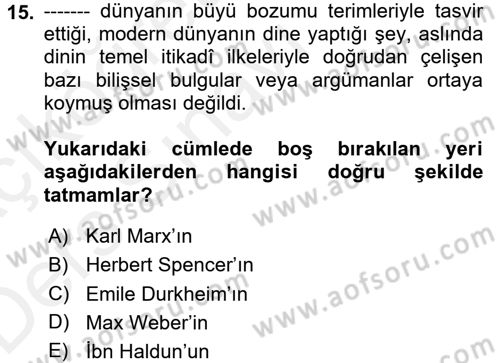 Din ve Toplum Dersi 2017 - 2018 Yılı 3 Ders Sınav Soruları 15. Soru