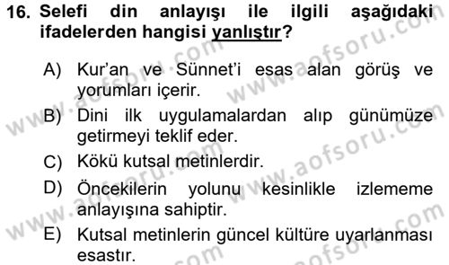 Din ve Toplum Dersi 2017 - 2018 Yılı 3 Ders Sınav Soruları 16. Soru