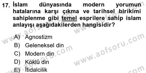 Din ve Toplum Dersi 2017 - 2018 Yılı 3 Ders Sınav Soruları 17. Soru