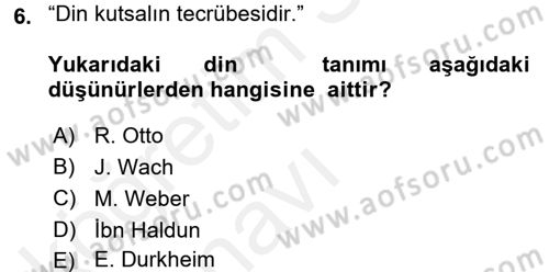 Din ve Toplum Dersi 2017 - 2018 Yılı 3 Ders Sınav Soruları 6. Soru
