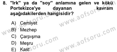 Din ve Toplum Dersi 2017 - 2018 Yılı 3 Ders Sınav Soruları 8. Soru