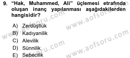 Din ve Toplum Dersi 2017 - 2018 Yılı 3 Ders Sınav Soruları 9. Soru