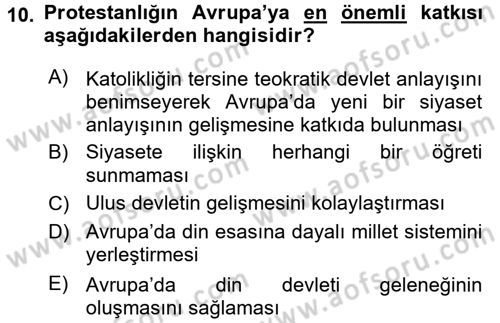 Din ve Toplum Dersi 2017 - 2018 Yılı (Vize) Ara Sınav Soruları 10. Soru