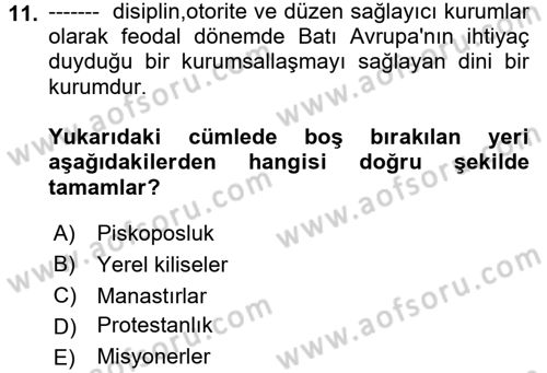 Din ve Toplum Dersi 2017 - 2018 Yılı (Vize) Ara Sınav Soruları 11. Soru