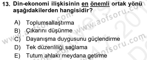 Din ve Toplum Dersi 2017 - 2018 Yılı (Vize) Ara Sınav Soruları 13. Soru