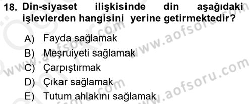 Din ve Toplum Dersi 2017 - 2018 Yılı (Vize) Ara Sınav Soruları 18. Soru