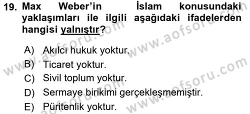 Din ve Toplum Dersi 2017 - 2018 Yılı (Vize) Ara Sınav Soruları 19. Soru