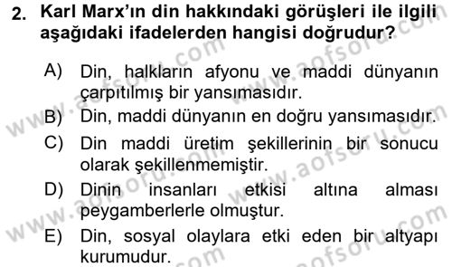 Din ve Toplum Dersi 2017 - 2018 Yılı (Vize) Ara Sınav Soruları 2. Soru