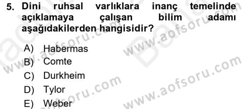 Din ve Toplum Dersi 2017 - 2018 Yılı (Vize) Ara Sınav Soruları 5. Soru