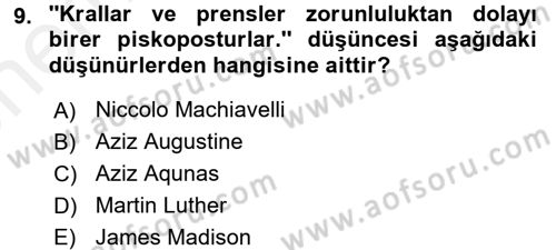 Din ve Toplum Dersi 2017 - 2018 Yılı (Vize) Ara Sınav Soruları 9. Soru