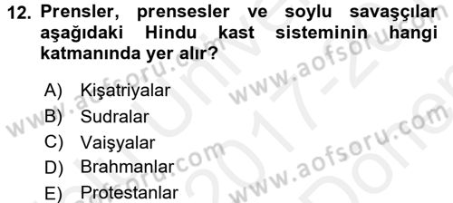 Din ve Toplum Dersi 2017 - 2018 Yılı (Final) Dönem Sonu Sınav Soruları 12. Soru