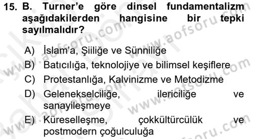 Din ve Toplum Dersi 2017 - 2018 Yılı (Final) Dönem Sonu Sınav Soruları 15. Soru