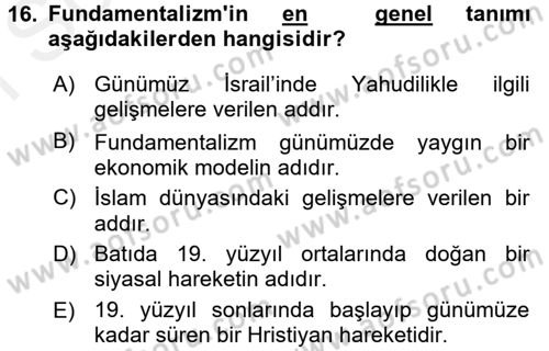 Din ve Toplum Dersi 2017 - 2018 Yılı (Final) Dönem Sonu Sınav Soruları 16. Soru