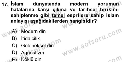 Din ve Toplum Dersi 2017 - 2018 Yılı (Final) Dönem Sonu Sınav Soruları 17. Soru
