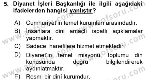 Din ve Toplum Dersi 2017 - 2018 Yılı (Final) Dönem Sonu Sınav Soruları 5. Soru