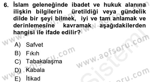 Din ve Toplum Dersi 2017 - 2018 Yılı (Final) Dönem Sonu Sınav Soruları 6. Soru
