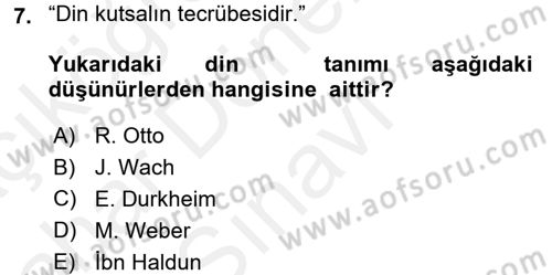 Din ve Toplum Dersi 2017 - 2018 Yılı (Final) Dönem Sonu Sınav Soruları 7. Soru