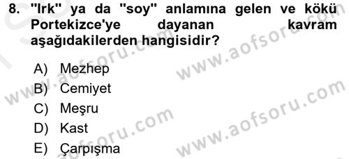 Din ve Toplum Dersi 2017 - 2018 Yılı (Final) Dönem Sonu Sınav Soruları 8. Soru