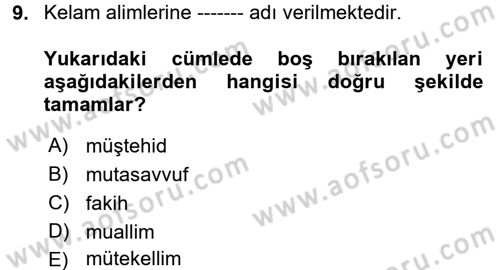 Din ve Toplum Dersi 2017 - 2018 Yılı (Final) Dönem Sonu Sınav Soruları 9. Soru