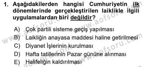 Din ve Toplum Dersi 2018 - 2019 Yılı (Vize) Ara Sınav Soruları 1. Soru