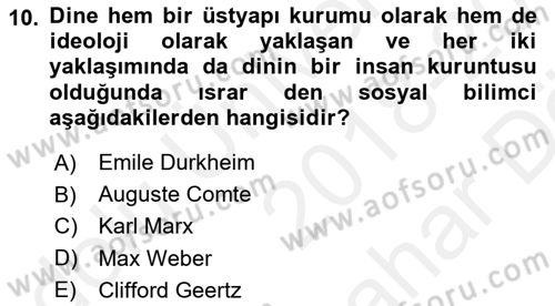 Din ve Toplum Dersi 2018 - 2019 Yılı (Vize) Ara Sınav Soruları 10. Soru