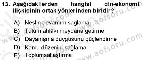 Din ve Toplum Dersi 2018 - 2019 Yılı (Vize) Ara Sınav Soruları 13. Soru