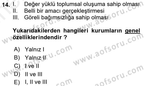 Din ve Toplum Dersi 2018 - 2019 Yılı (Vize) Ara Sınav Soruları 14. Soru