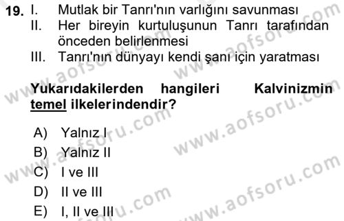 Din ve Toplum Dersi 2018 - 2019 Yılı (Vize) Ara Sınav Soruları 19. Soru
