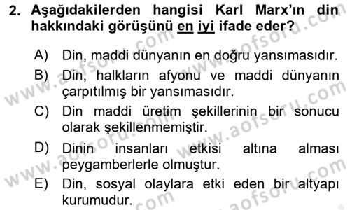 Din ve Toplum Dersi 2018 - 2019 Yılı (Vize) Ara Sınav Soruları 2. Soru