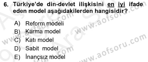Din ve Toplum Dersi 2018 - 2019 Yılı (Vize) Ara Sınav Soruları 6. Soru