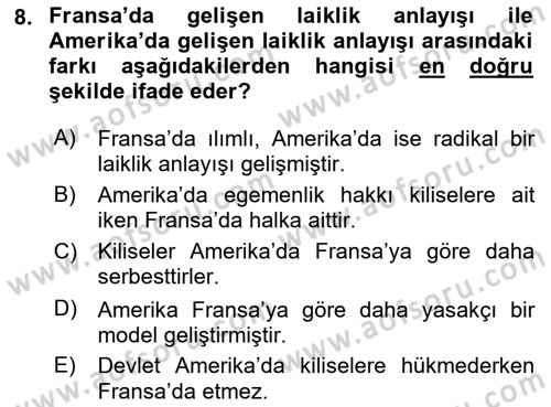 Din ve Toplum Dersi 2018 - 2019 Yılı (Vize) Ara Sınav Soruları 8. Soru