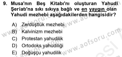 Din ve Toplum Dersi 2018 - 2019 Yılı (Vize) Ara Sınav Soruları 9. Soru