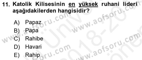 Din ve Toplum Dersi 2018 - 2019 Yılı (Final) Dönem Sonu Sınav Soruları 11. Soru