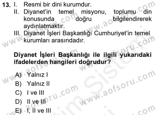 Din ve Toplum Dersi 2018 - 2019 Yılı (Final) Dönem Sonu Sınav Soruları 13. Soru