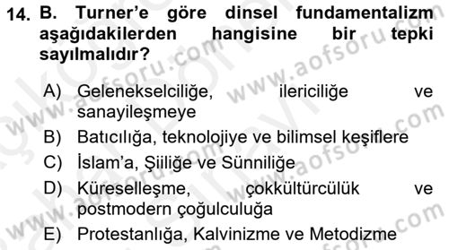 Din ve Toplum Dersi 2018 - 2019 Yılı (Final) Dönem Sonu Sınav Soruları 14. Soru