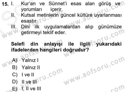 Din ve Toplum Dersi 2018 - 2019 Yılı (Final) Dönem Sonu Sınav Soruları 15. Soru