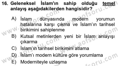 Din ve Toplum Dersi 2018 - 2019 Yılı (Final) Dönem Sonu Sınav Soruları 16. Soru