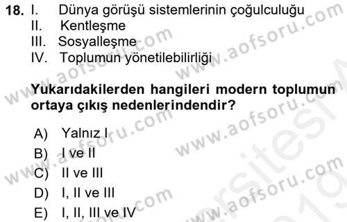 Din ve Toplum Dersi 2018 - 2019 Yılı (Final) Dönem Sonu Sınav Soruları 18. Soru