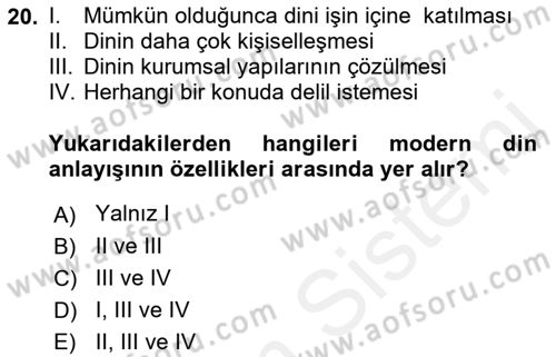 Din ve Toplum Dersi 2018 - 2019 Yılı (Final) Dönem Sonu Sınav Soruları 20. Soru