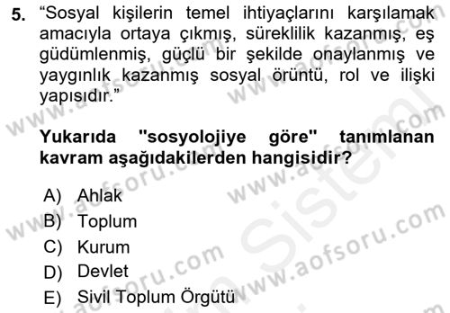 Din ve Toplum Dersi 2018 - 2019 Yılı (Final) Dönem Sonu Sınav Soruları 5. Soru